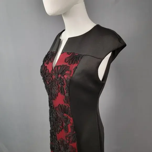 Connected Apparel Bodycon Dress 6 Black Red Floral Appliqué Party - Picture 4 of 11
